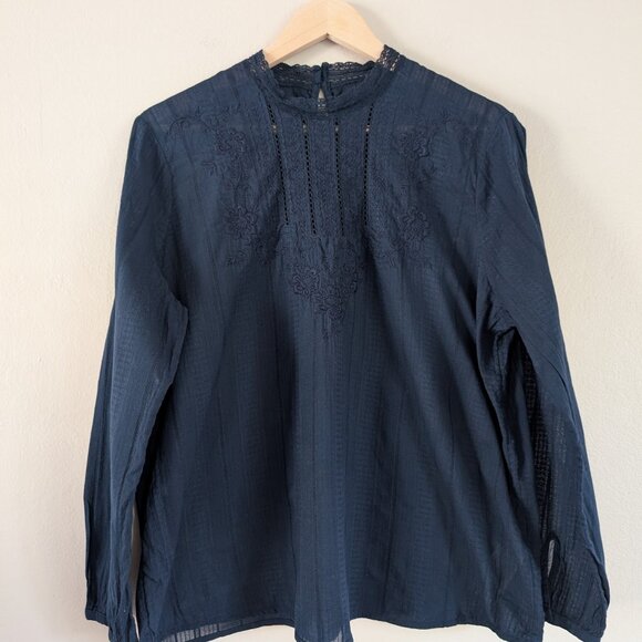 Abercrombie & Fitch Navy Blue Romantic Bohemian Embroidered Long Sleeve Top XL - Picture 3 of 7